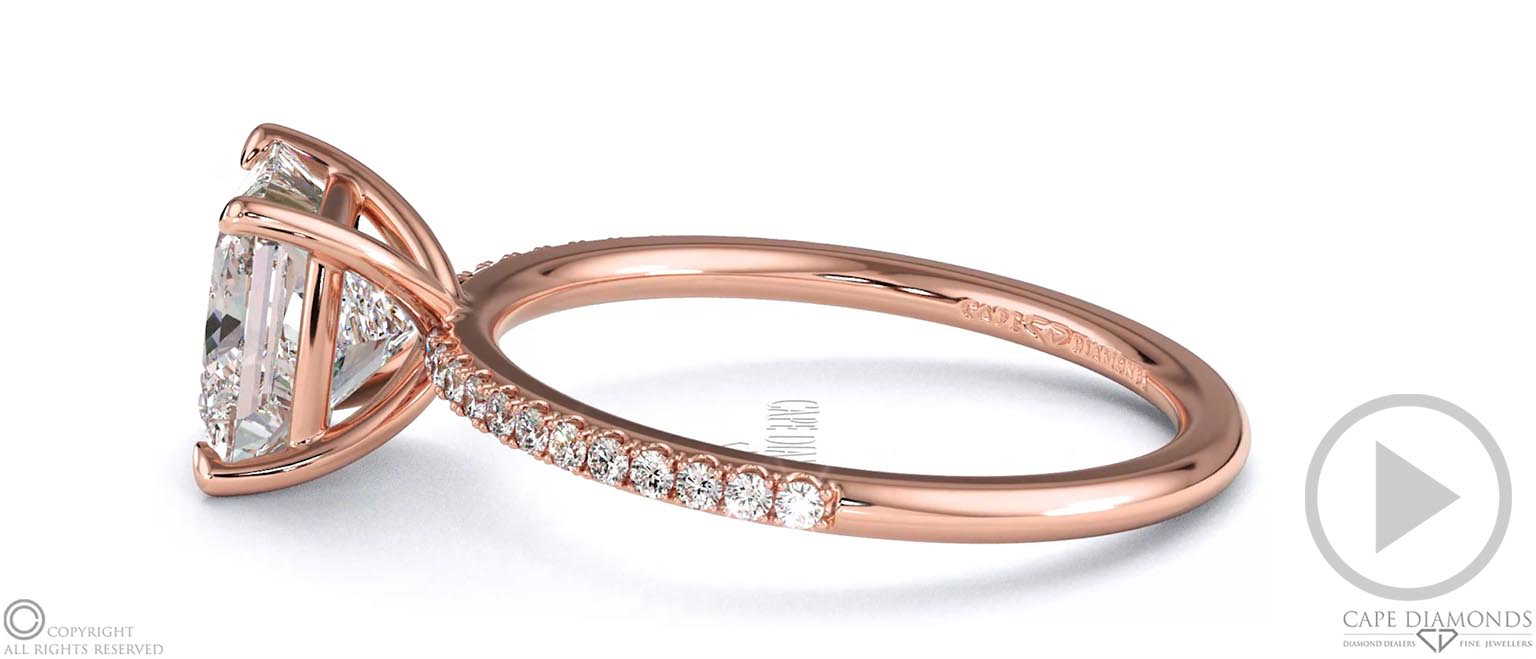 Princess-Cut Lab Grown Diamond With Side Stones Engagement Ring Rose Gold top video