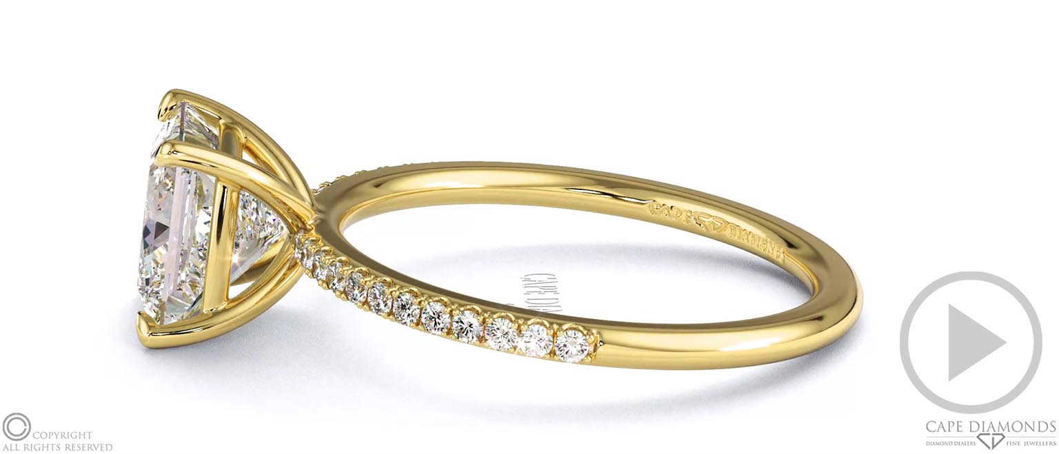 Princess-Cut Lab Grown Diamond With Side Stones Engagement Ring Yellow Gold top video