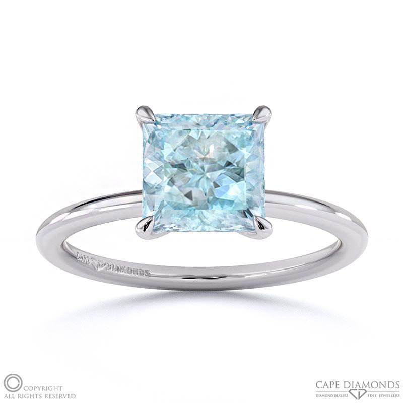 Paraiba Or Blue Tourmaline Princess Solitaire Claw Engagement Ring White Gold