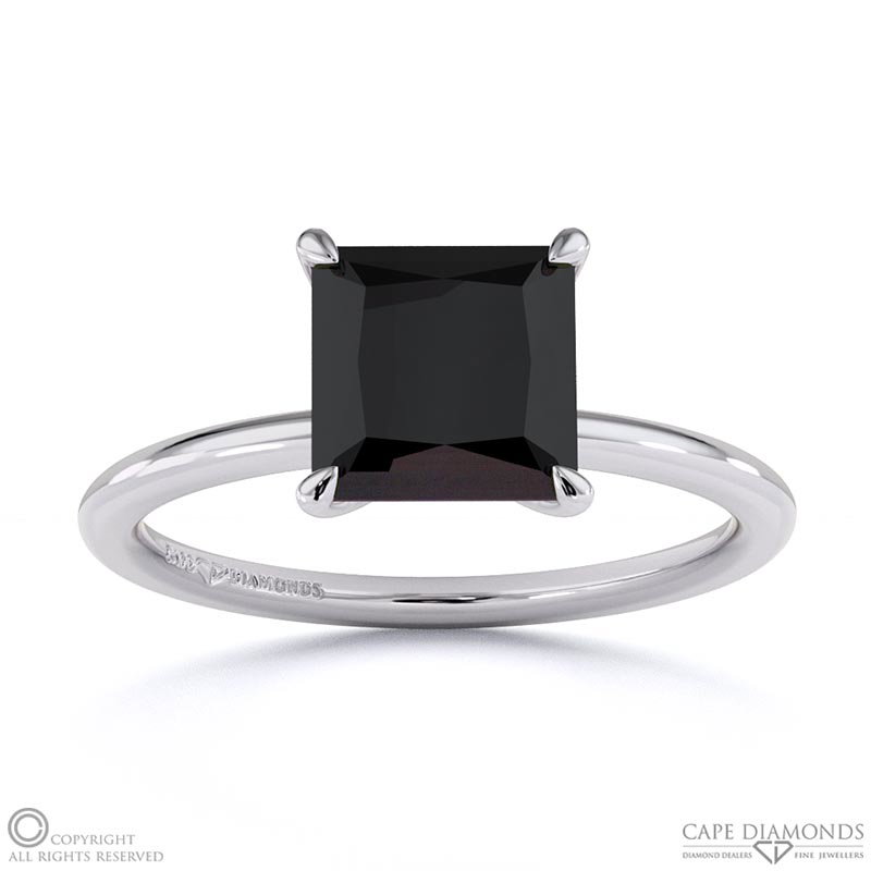 Black Lab Grown Diamond Princess Solitaire Claw Engagement Ring White Gold