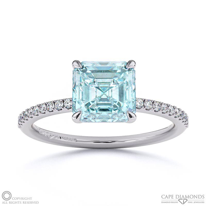 Aquamarine Asscher Side Stone Claw Engagement Ring White Gold