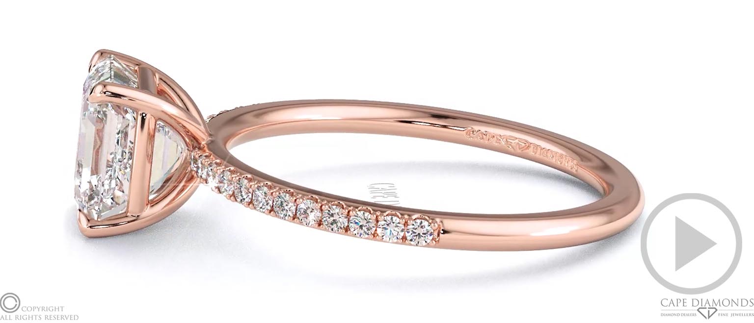Asscher-Cut Natural Diamond With Side Stones Engagement Ring Rose Gold top video