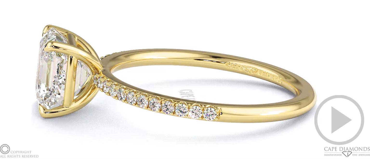 Asscher-Cut Lab Grown Diamond With Side Stones Engagement Ring Yellow Gold top video