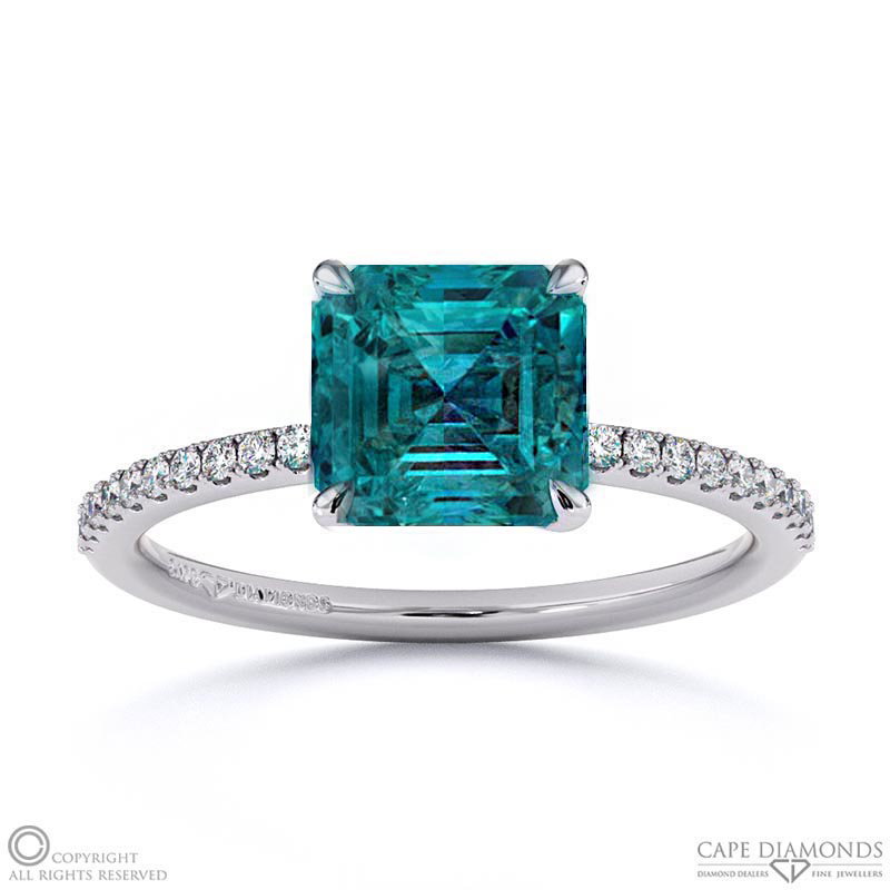 Alexandrite Asscher Side Stone Claw Engagement Ring White Gold