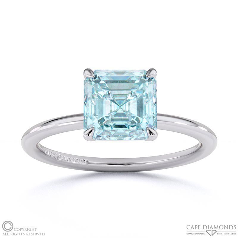 Aquamarine Asscher Solitaire Claw Engagement Ring White Gold