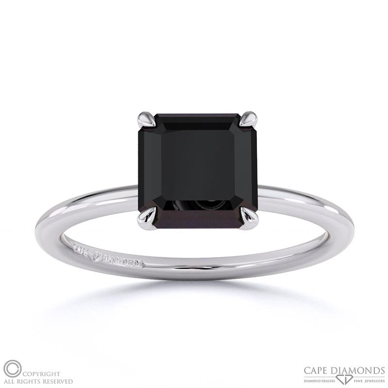 Black Lab Grown Diamond Asscher Solitaire Claw Engagement Ring White Gold