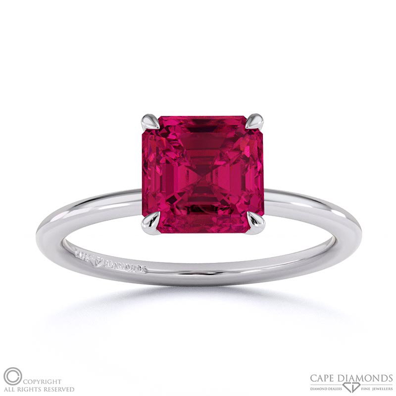 Ruby Asscher Solitaire Claw Engagement Ring White Gold