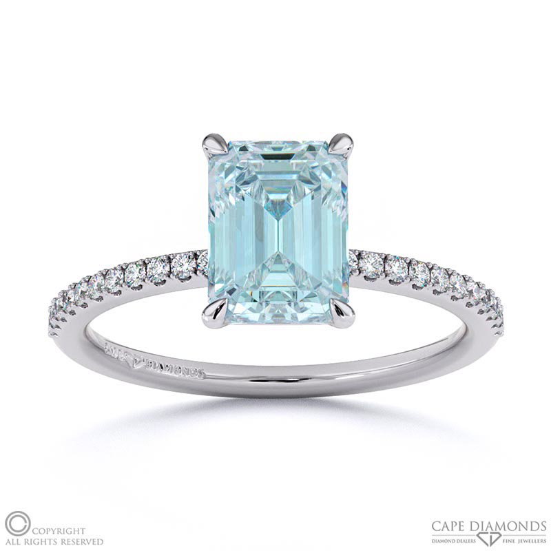 Aquamarine Emerald Side Stone Claw Engagement Ring White Gold