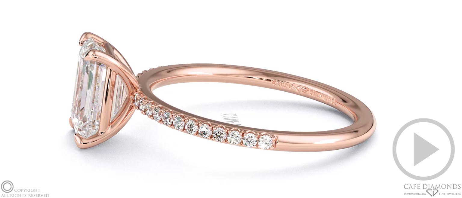 Emerald-Cut Lab Grown Diamond With Side Stones Engagement Ring Rose Gold top video