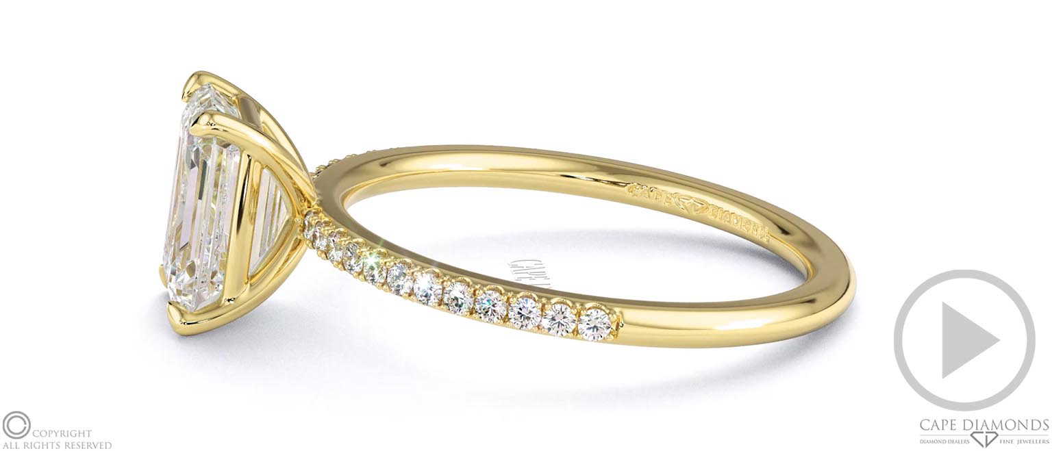 Emerald Cut Lab Grown Diamond Four Claw Side Stones Yellow Gold top video
