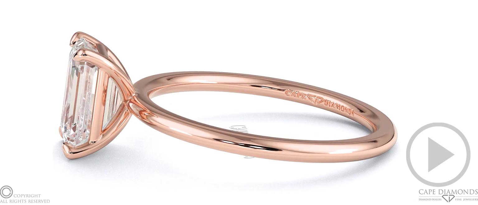 Emerald-Cut Solitaire Lab Grown Diamond Ring Rose Gold With 4 Cat Claws top video