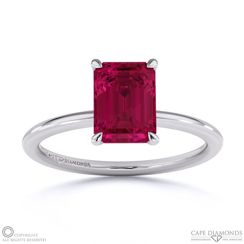 Ruby Emerald Solitaire Claw Engagement Ring White Gold