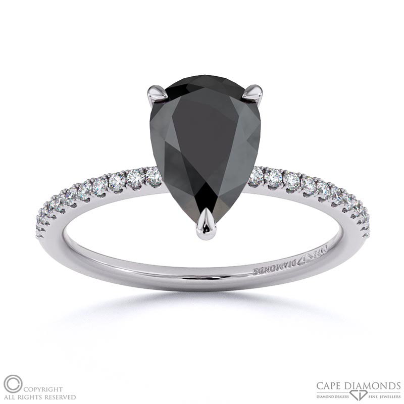 Black Lab Grown Diamond Pear Side Stone Claw Engagement Ring White Gold