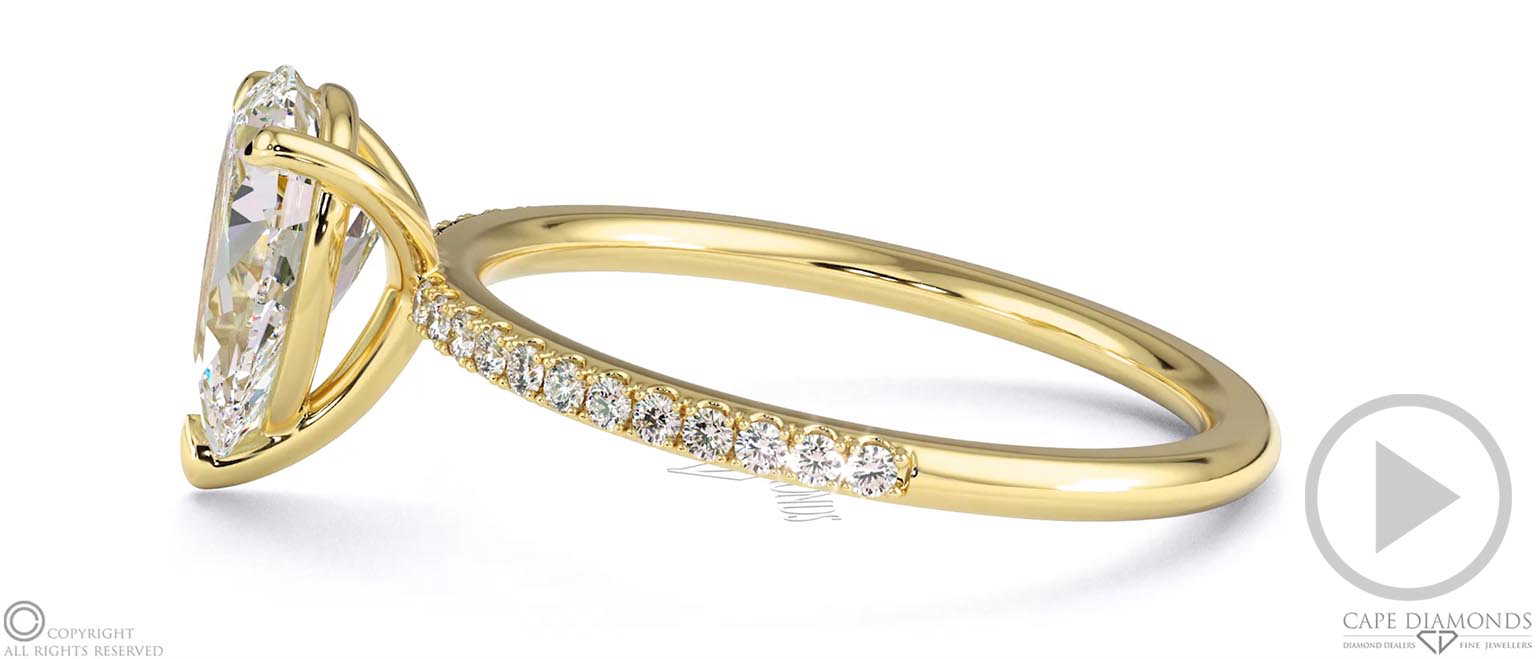 Pear-Cut Lab Grown Diamond With Side Stones Engagement Ring Yellow Gold top video