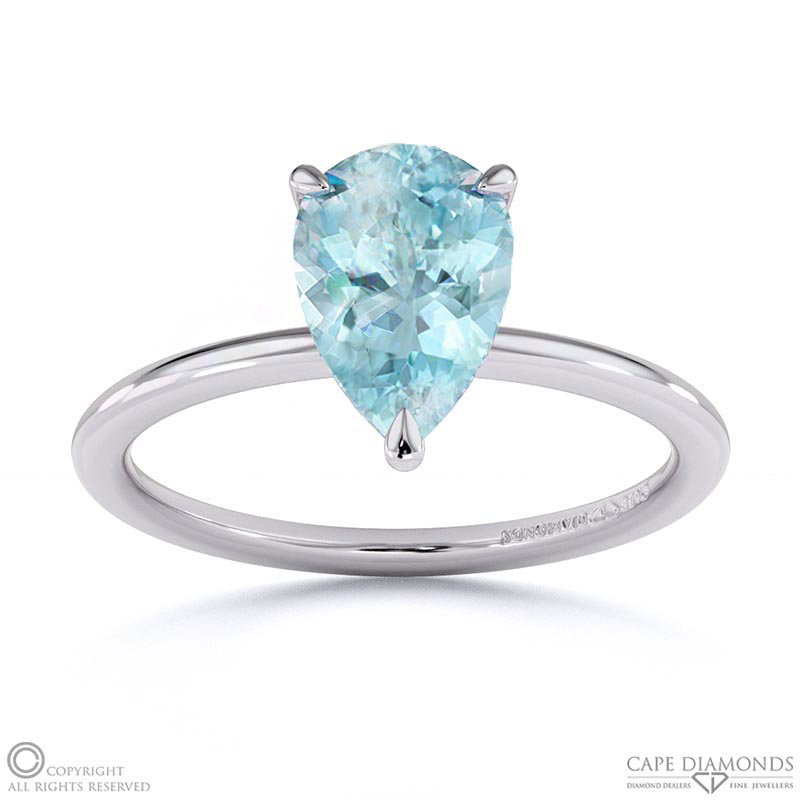 Paraiba Or Blue Tourmaline Pear Solitaire Claw Engagement Ring White Gold