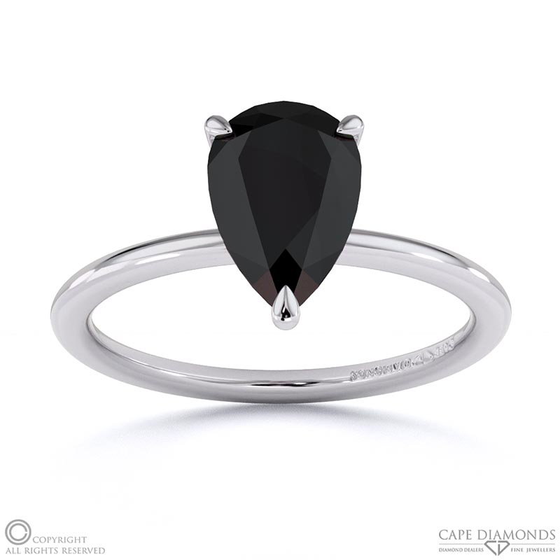 Black Lab Grown Diamond Pear Solitaire Claw Engagement Ring White Gold