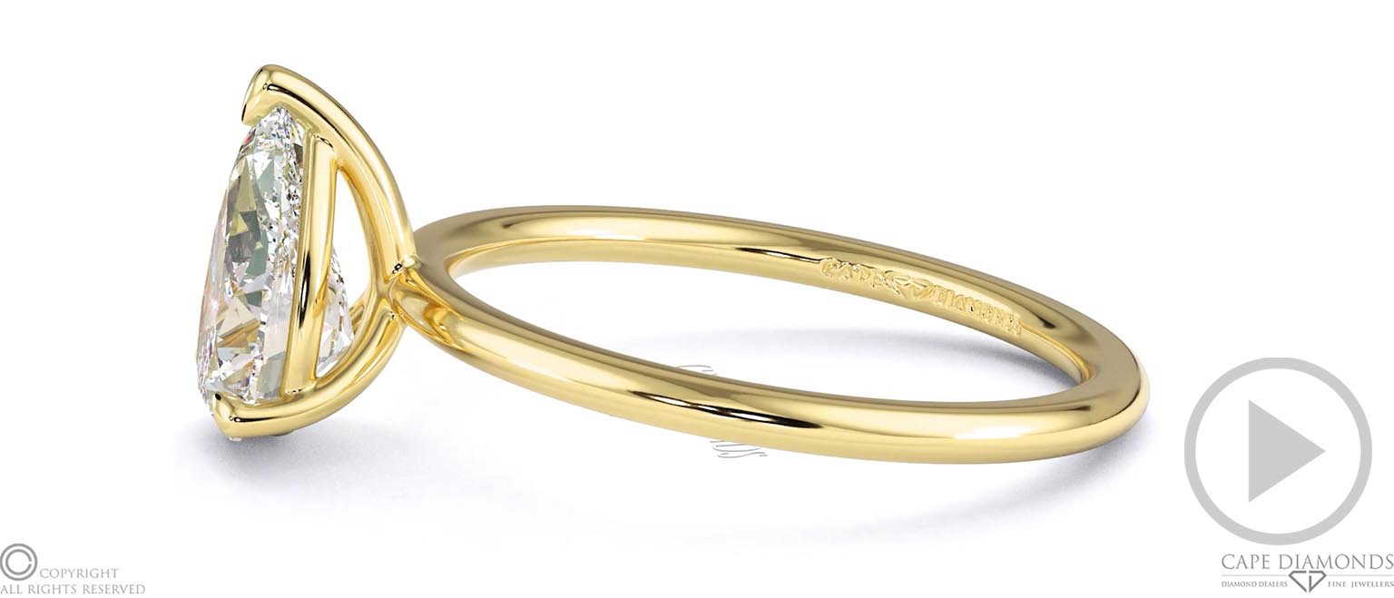 Pear Natural Diamond Solitaire Ring Yellow Gold With Cat Claw Setting top video