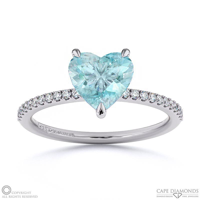 Aquamarine Heart Side Stone Claw Engagement Ring White Gold