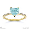 aquamarine heart side stone claw engagement ring yellow gold with 9k yellow gold metal and heart shape diamond