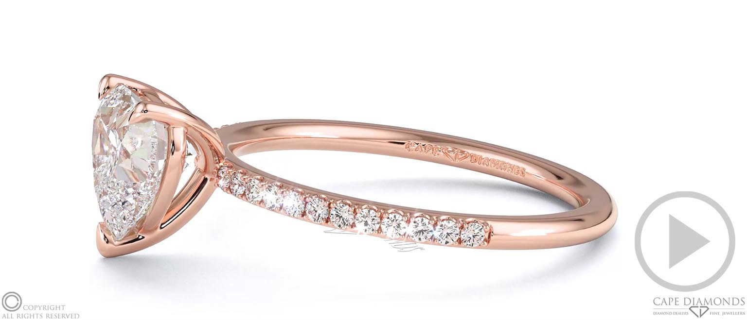 Heart Cut Natural Diamond Four Claw Side Stones Rose Gold top video