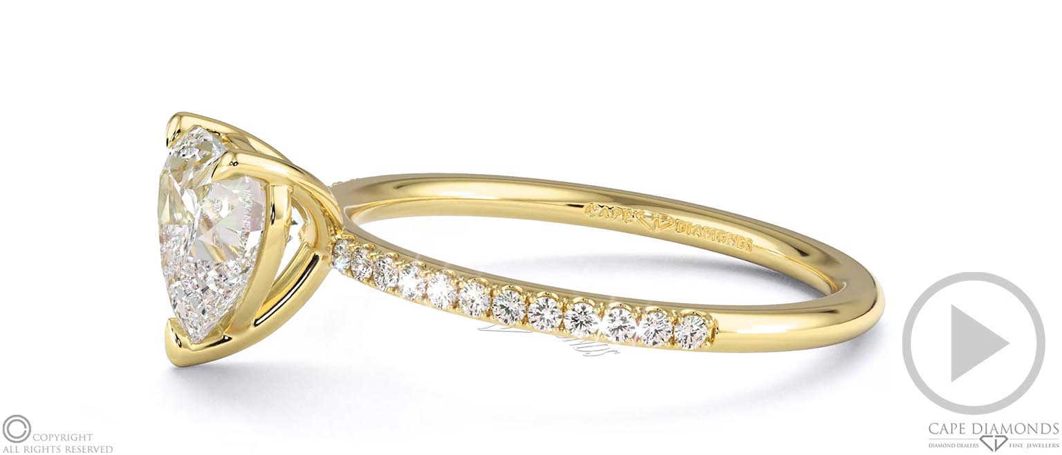 Heart-Cut Natural Diamond With Side Stones Engagement Ring Yellow Gold top video