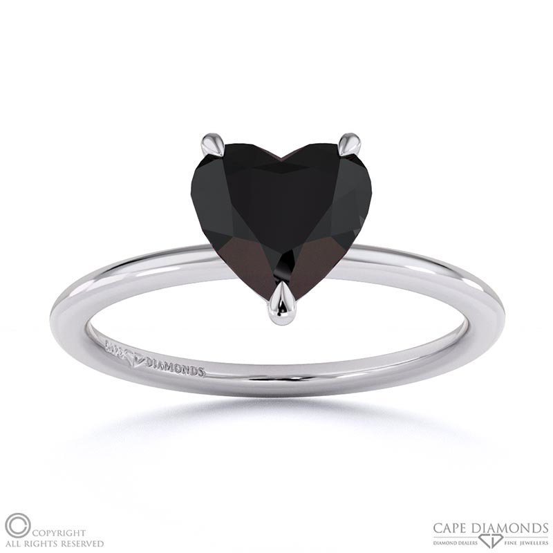 Black Lab Grown Diamond Heart Solitaire Claw Engagement Ring White Gold