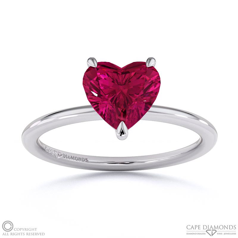 Ruby Heart Solitaire Claw Engagement Ring White Gold
