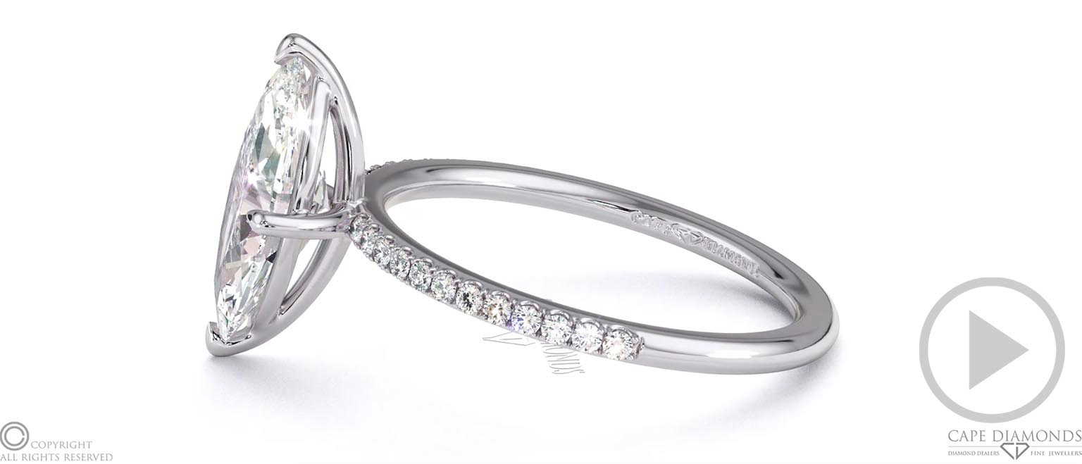 Marquise-Shaped Natural Diamond With Side Stones Engagement Ring White Gold top video