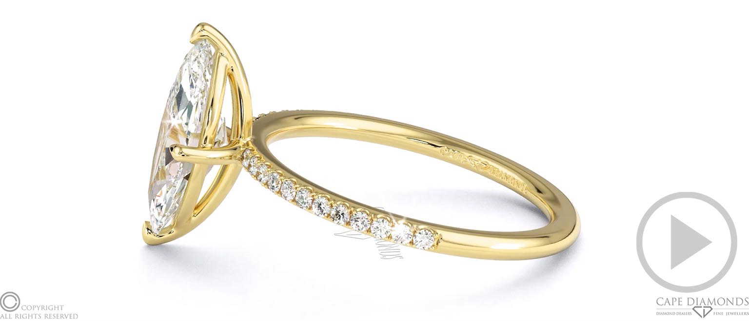 Marquise-Cut Lab Grown Diamond With Side Stones Engagement Ring Yellow Gold top video