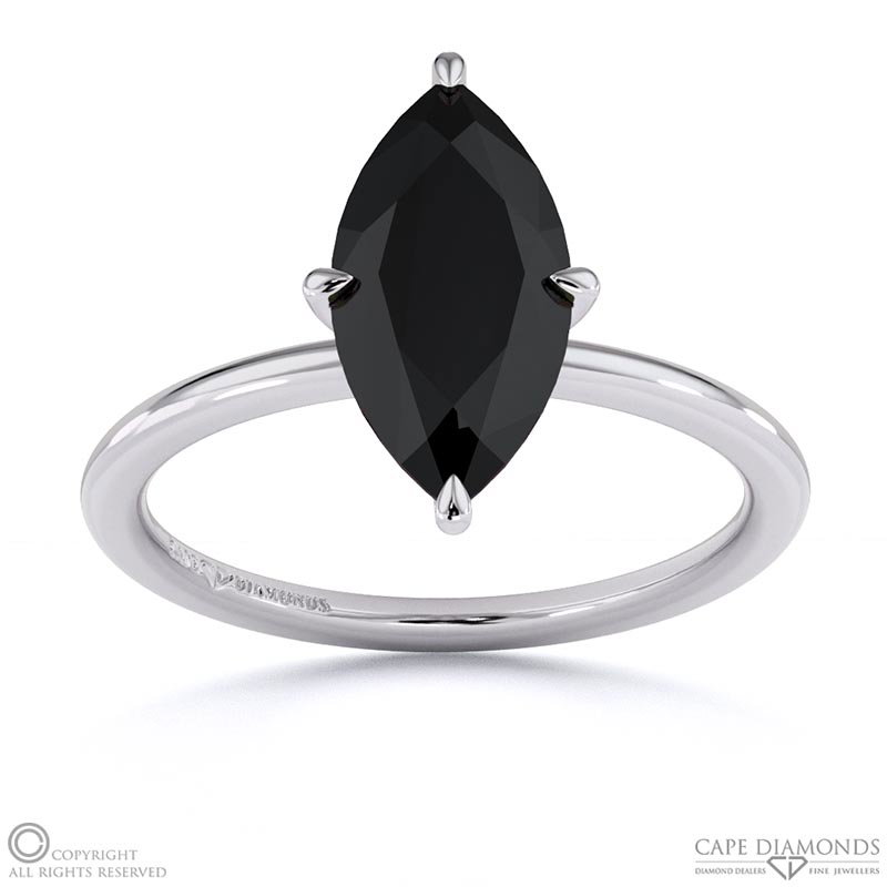 Black Lab Grown Diamond Marquise Solitaire Claw Engagement Ring White Gold