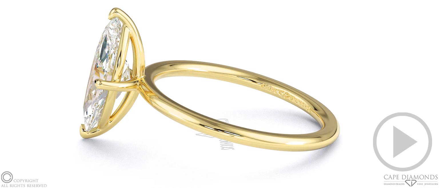Marquise-Cut Solitaire Lab Grown Diamond Ring Yellow Gold With 4 Cat Claws top video
