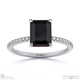black lab grown diamond radiant side stone claw engagement ring white gold with 18k white gold metal and radiant shape diamond