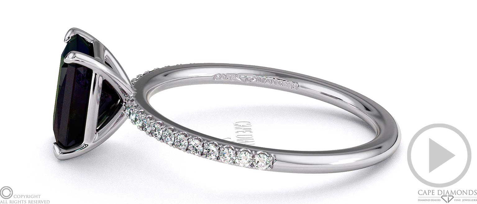 Black Lab Grown Diamond Radiant Side Stone Claw Engagement Ring White Gold top video