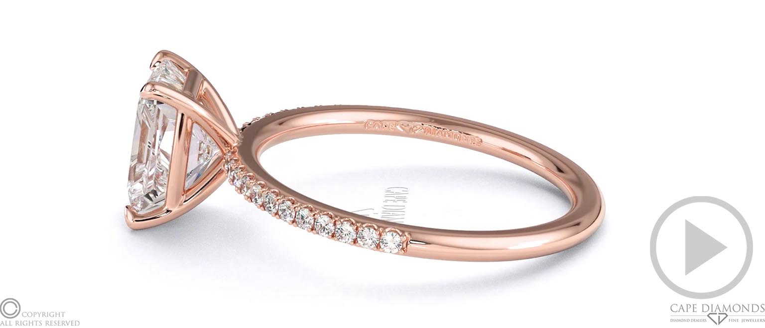 Radiant Cut Natural Diamond Four Claw Side Stones Rose Gold top video