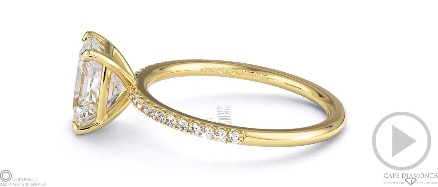 Radiant-Cut Lab Grown Diamond With Side Stones Engagement Ring Yellow Gold top video