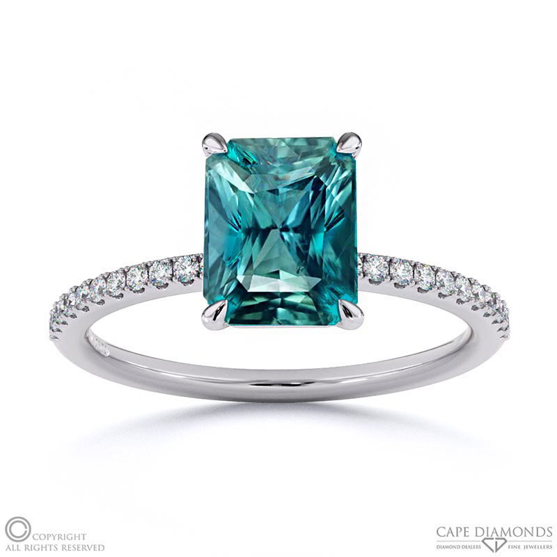 Alexandrite Radiant Side Stone Claw Engagement Ring White Gold