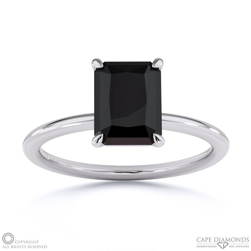 Black Lab Grown Diamond Radiant Solitaire Claw Engagement Ring White Gold