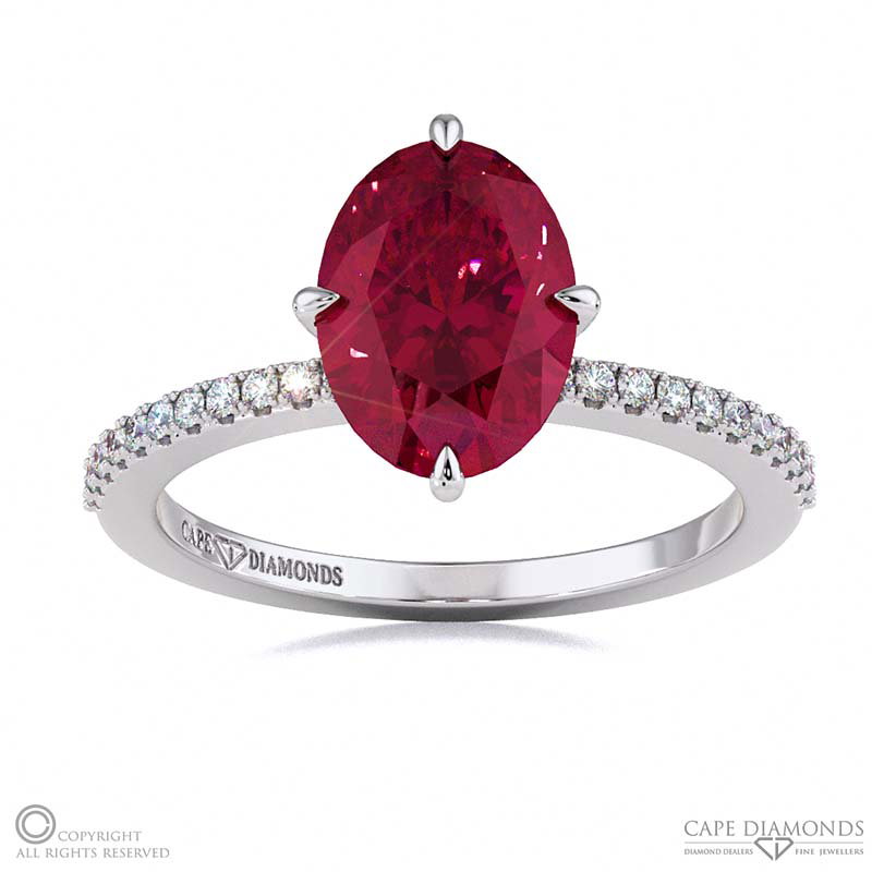 Ruby Four Claw Hidden Halo Engagement Ring White Gold