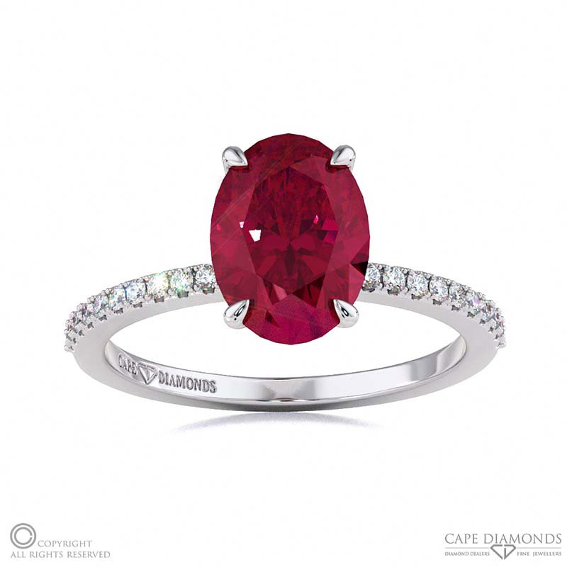 Spinel Oval Hidden Halo With Pave Side Diamonds Engagement Ring White Gold