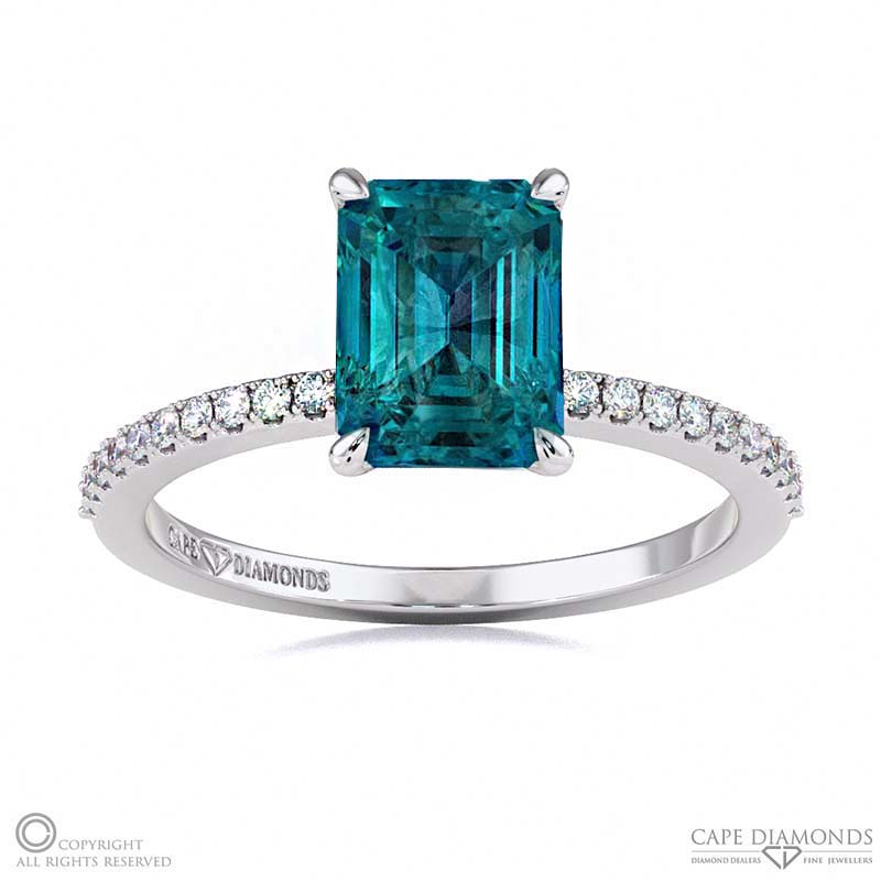 Alexandrite Low Hidden Halo Emerald Cut Engagement Ring White Gold