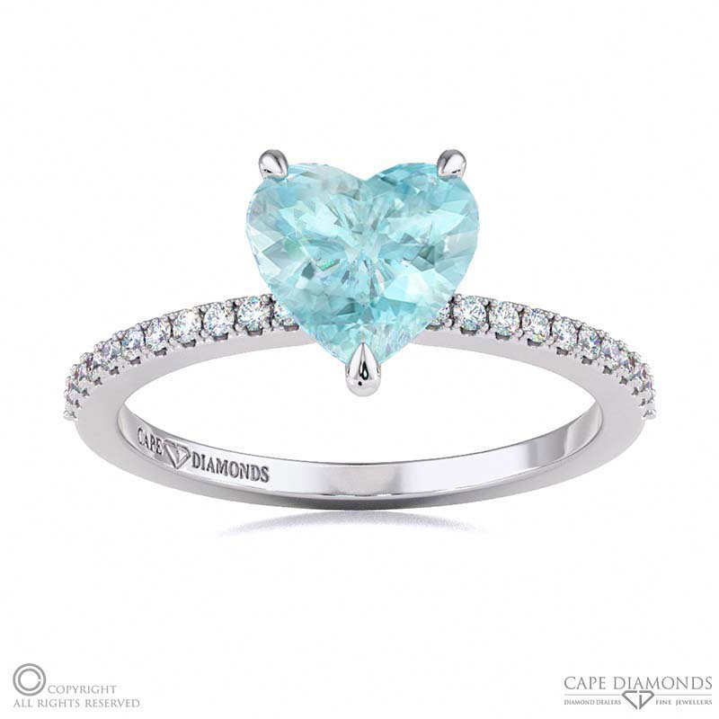 Aquamarine Low Hidden Halo Heart Cut Engagement Ring White Gold