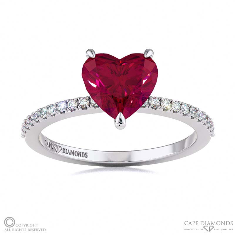 Ruby Low Hidden Halo Heart Cut Engagement Ring White Gold