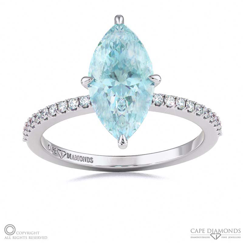 Aquamarine Low Hidden Halo Marquise Cut Engagement Ring White Gold