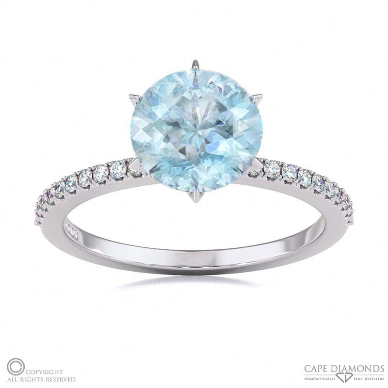 Lady Liberty Aquamarine Round Cut Side Stone Engagement Ring White Gold