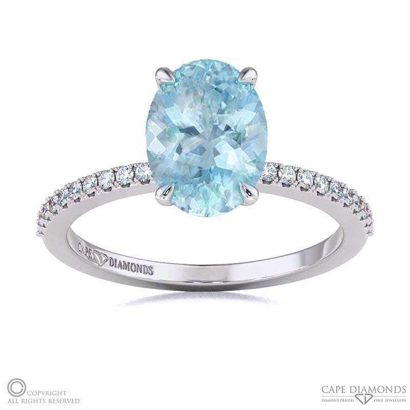 Aquamarine Double Hidden Halo Side Stone Engagement Ring White Gold