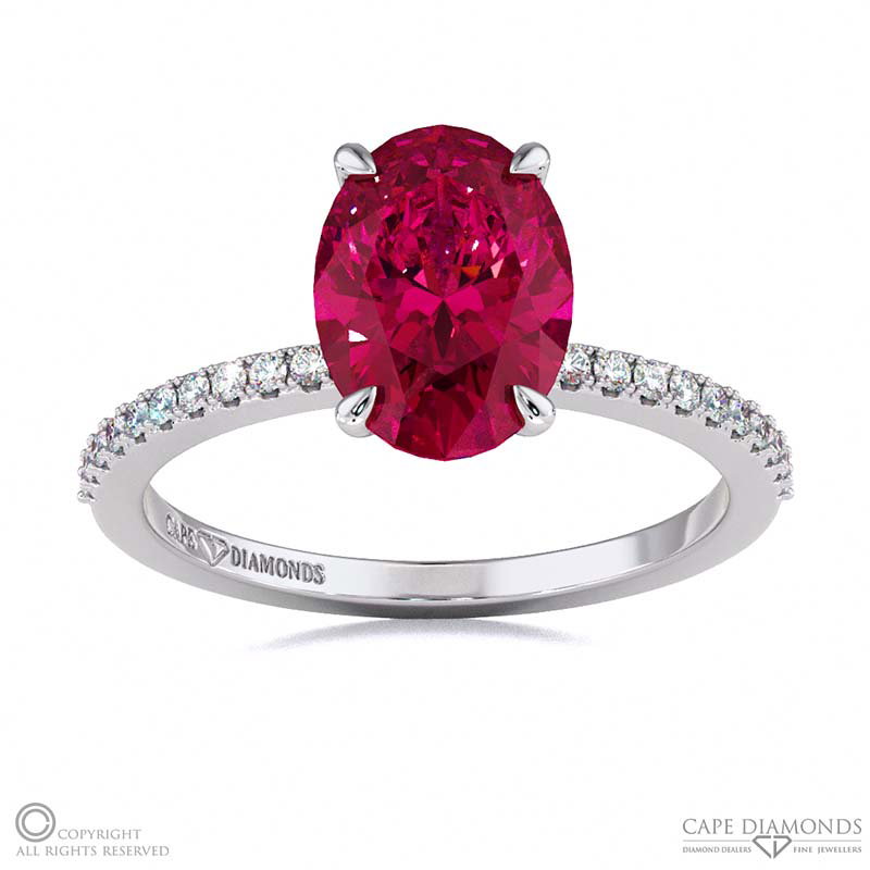 Ruby Double Hidden Halo Side Stone Engagement Ring White Gold