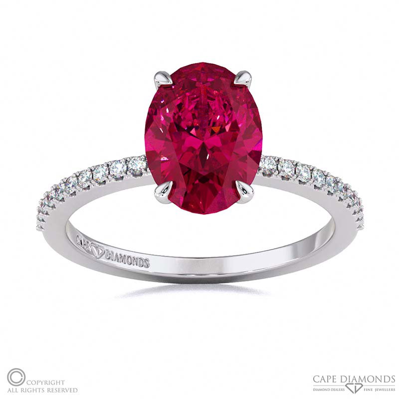 Ruby Hidden Halo Side Stone Engagement Ring White Gold