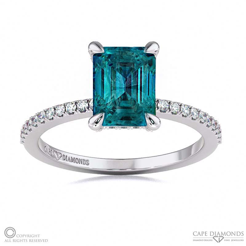 Alexandrite Hidden Halo Claw Set Emerald Cut Side Stone Engagement Ring White Gold