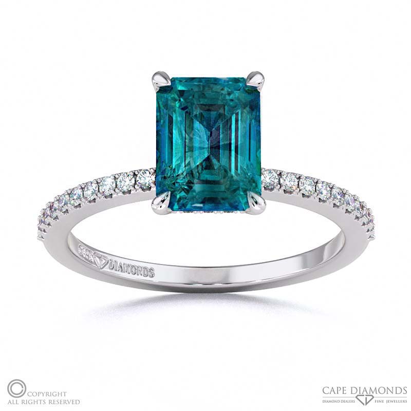 Alexandrite Emerald Double Hidden Halo Side Stone Engagement Ring White Gold