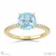 blue lab grown diamond hidden halo side stone engagement ring yellow gold with 18k yellow gold metal and round shape diamond